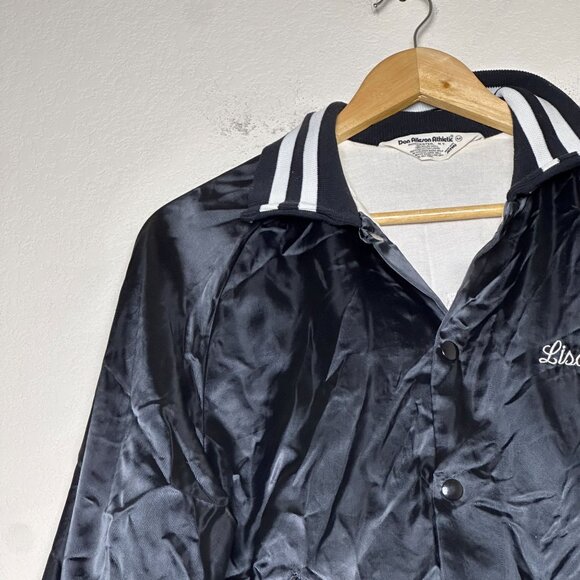 VTG Don Alleson Bomber Satin Varsity Jacket Women M Black "Lisa" 90s Button Up - Picture 7 of 15